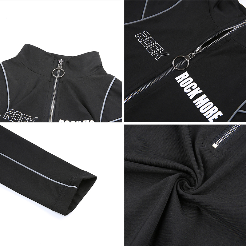 Women's Jumpsuits Rompers Rockmore Bodycon Long Sleeve Reflective Stripe Zipper Bodysuit Women Letter Printed Ladies Bodysuits Streetwear Autumn 