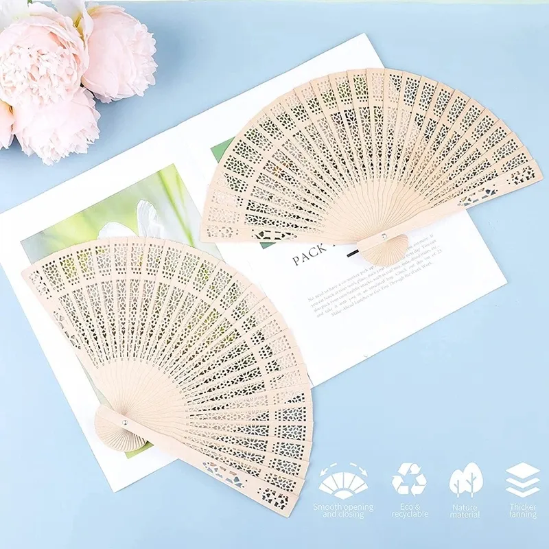 Personalized Handheld Fans Chinese Sandalwood Fan Custom Made Names Words Hollow Out Hand Fans Summer Wedding Party Favor Supplies Gifts ZZ