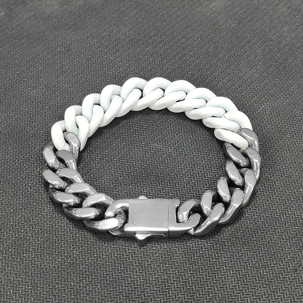 Luxury 13mm Unisex Bracelet in 14k White Gold Modern Style Matching Charms for Trendy Males