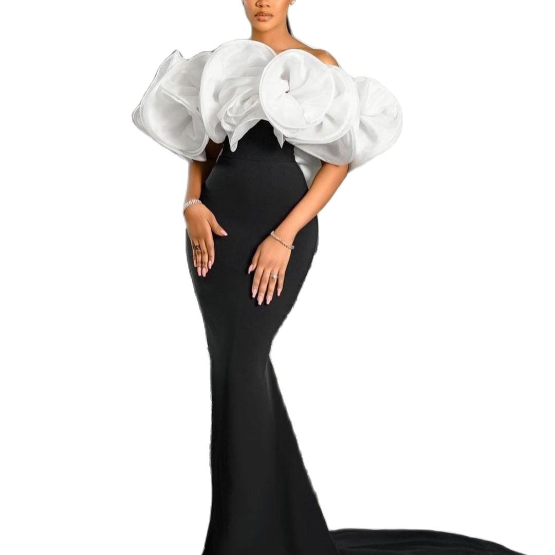 Sexy Off The Shoulder Evening Gown Elegant Black Feather Mermaid Dresses Pleated Neck Sweep Or Prom Dress Formal Lz0304