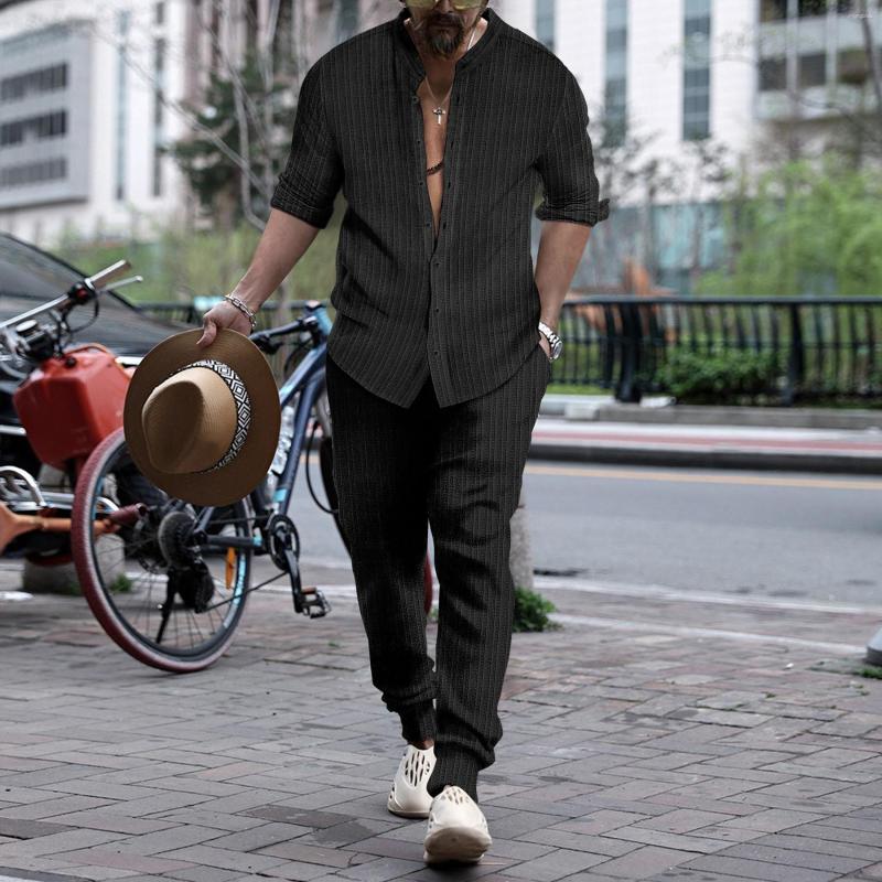 Men's Tracksuits Spring Autumn Casual Two Piece Sets Long Sleeve Tops And Pants Suit 2023 Fashion Stripe Outfit Men Streetwear