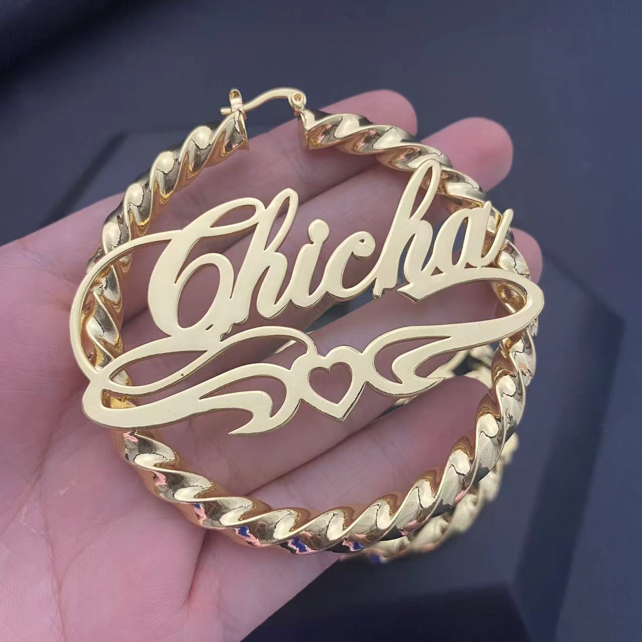 Hoop Huggie Custom Name Earrings Personalized 30mm90mm Customized Gold Stainless Steel Twist Earring for Women Girls 230814