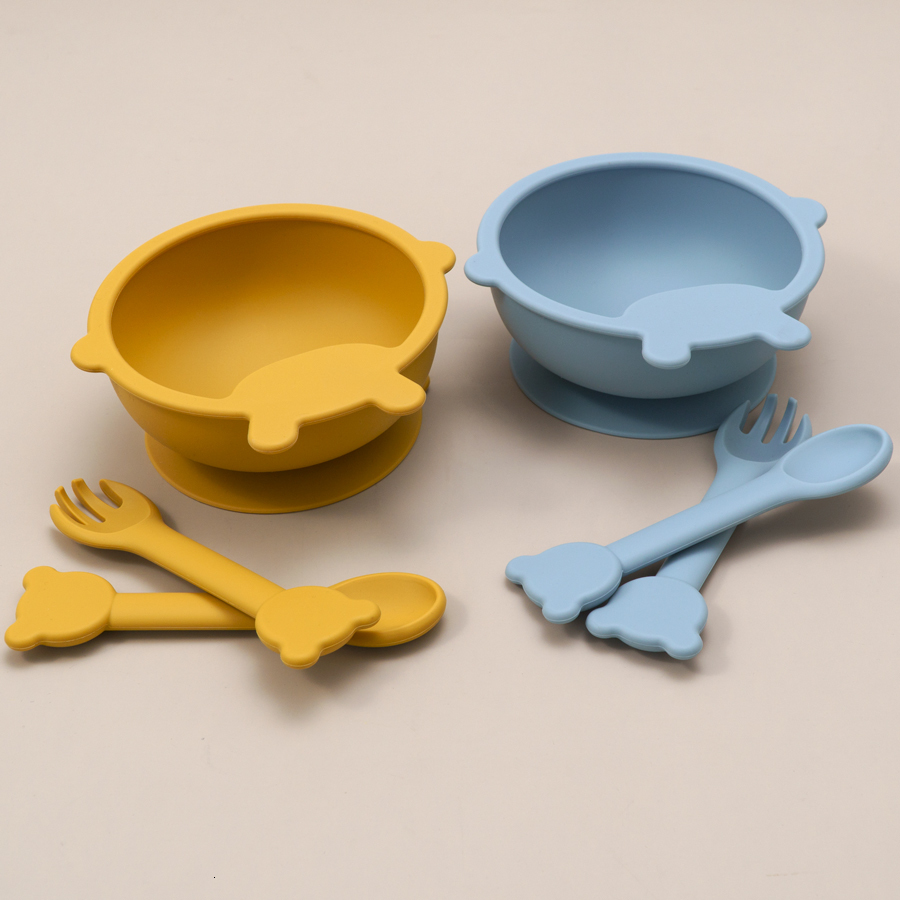 Cups Dishes Utensils 3PCS Set Silicone Baby Feeding Bowl Tableware For Kids Waterproof Suction With Spoon Fork born Kitchenware Stuff 230814