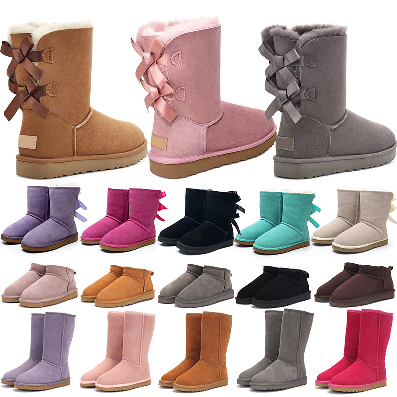 Big size US4-14 designer boots australia women winter booties girl classic snow boot plush ankle short bow mini fur black chestnut pink Bowtie womens shoes