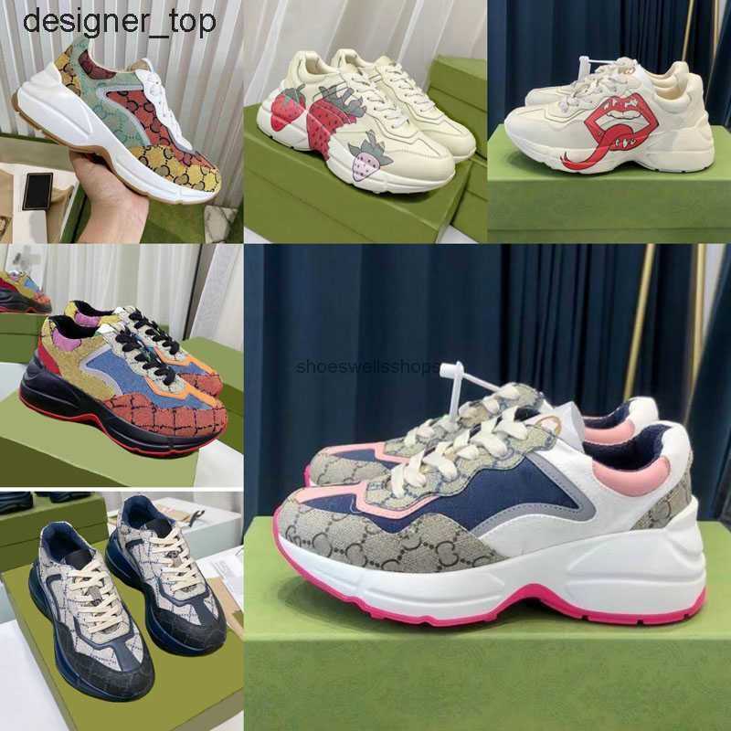rhyton sneakers ladiesshoe trainers luxury designer vintage chaussures fashion shoeswave mouthsneaker beige men women size 35-45 guccyаguccilinessеg37w