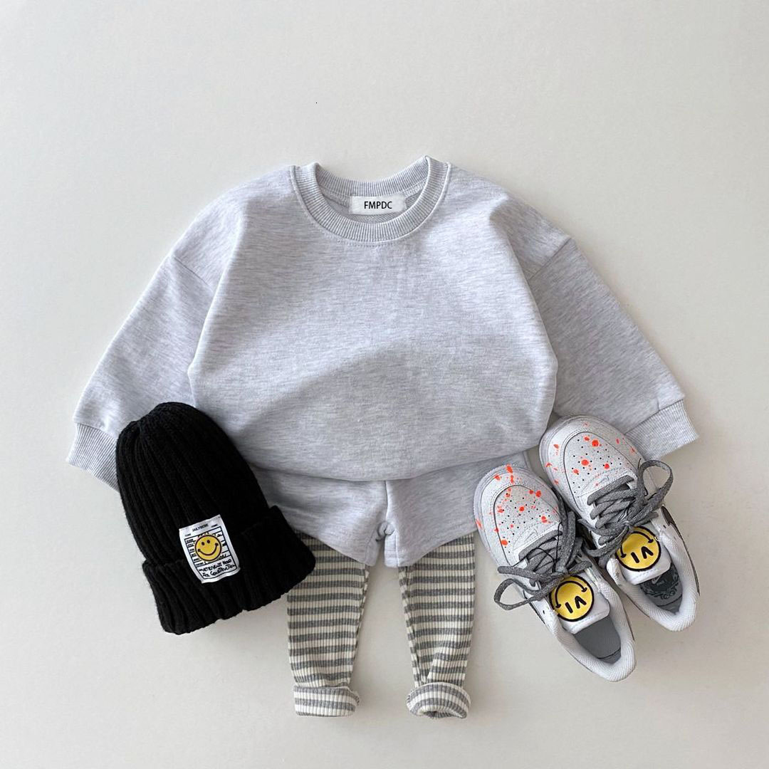Clothing Sets Korean Baby Cotton Kintting Clothing Sets Kids Boy Girls Outfit Spring Autumn Teenage Infant Tracksuit Pullovers TopsPants 2PCS 230814