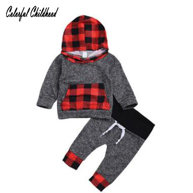 Clothing Sets Born Infant Baby Girl Plaid Clothes Long Sleeve Hooded SweatshirtPant 2pcs Sets Baby-Boy-Clothes Outfits Clothing for 0-24m 230814