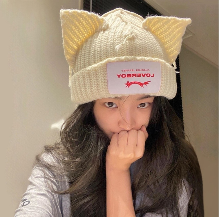 Beanie/Skull Caps Europe and The United States Women Personality Cat Ears Couples Knitting Hat Lovely Warm Autumn Winter Hats for Men and Women 230814