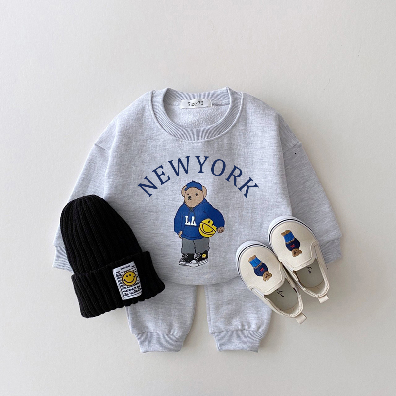 Clothing Sets Baby Boy Girl Clothing Sets Children Bear Pullover Sweatshirts Simple Solid Cotton Sports Pants 2pc Kids Clothes Boy Suit 230814