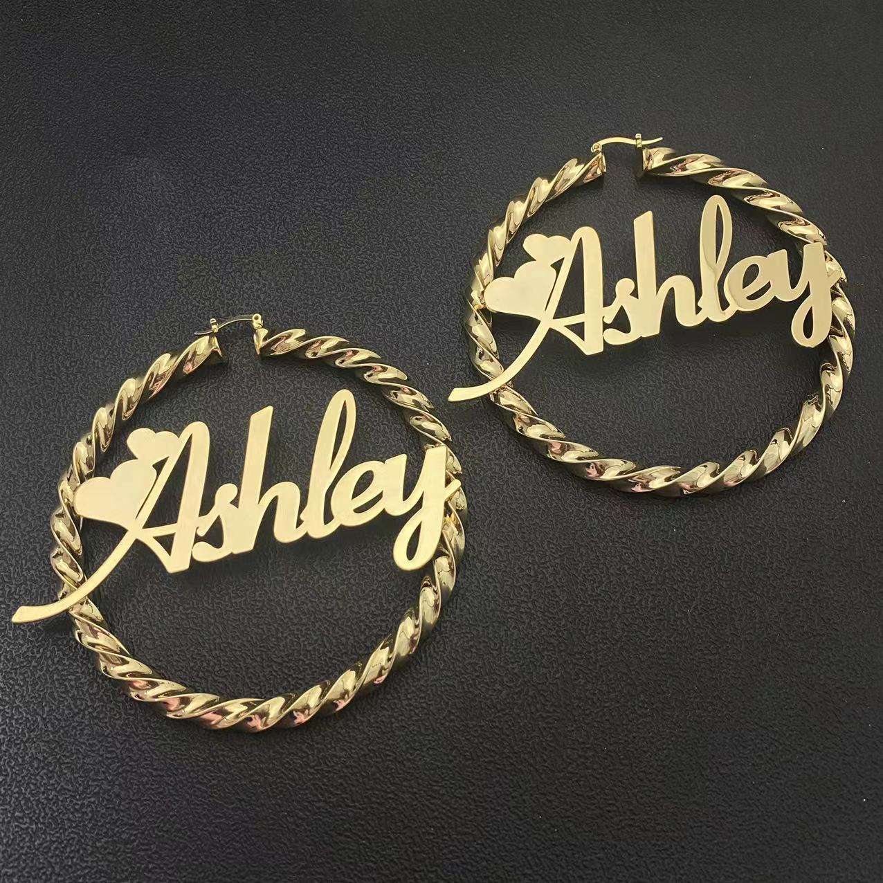 Hoop Huggie Custom Name Earrings Personalized Hoop Earrings Customized Gold Stainless Steel Twist Hoop Earring for Women Girls 230814