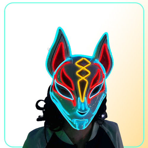 Halloween Cosplay Party LED Light up Mask Colorful Neon Light EL Mask Japanese Anime Fox Mask Glow In The Dark DJ Club Props Y22052611646