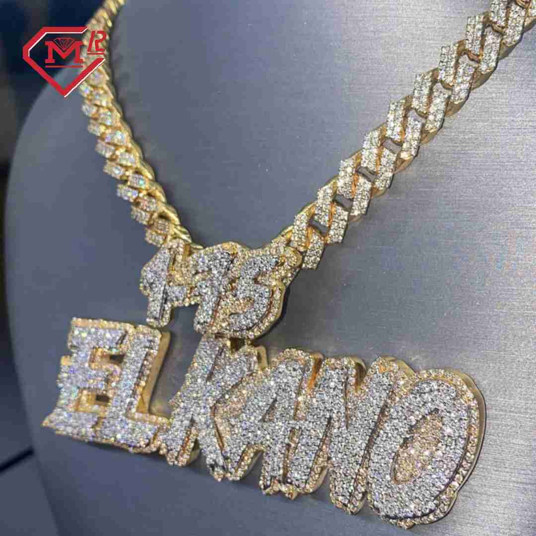 Moissanite hip-hop style bracelet and necklace Hip Hop Mens Iced Out Pass Tester Sterling Sier Custom Moissanite Name Pendant "Premium Customizat