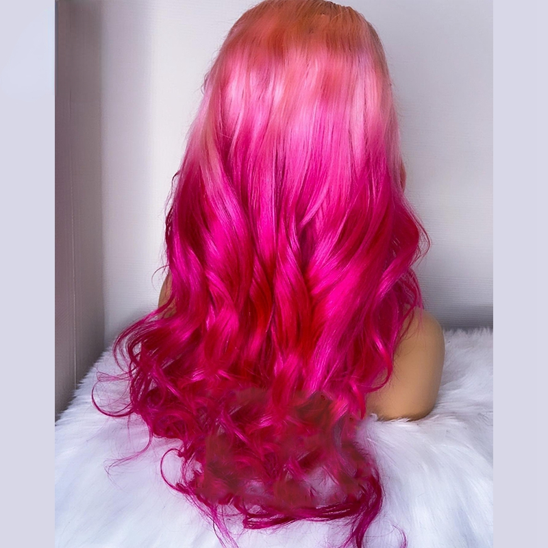 13x4 HD Lace Frontal Wig Human Hair Ombre Light And Hot Pink Lace Front Human Hair Wigs Body Wave Cosplay Synthetic Wigs