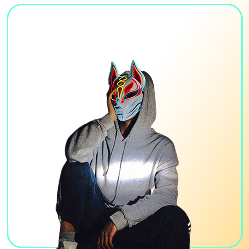 Halloween Cosplay Party LED Light up Mask Colorful Neon Light EL Mask Japanese Anime Fox Mask Glow In The Dark DJ Club Props Y22052611646
