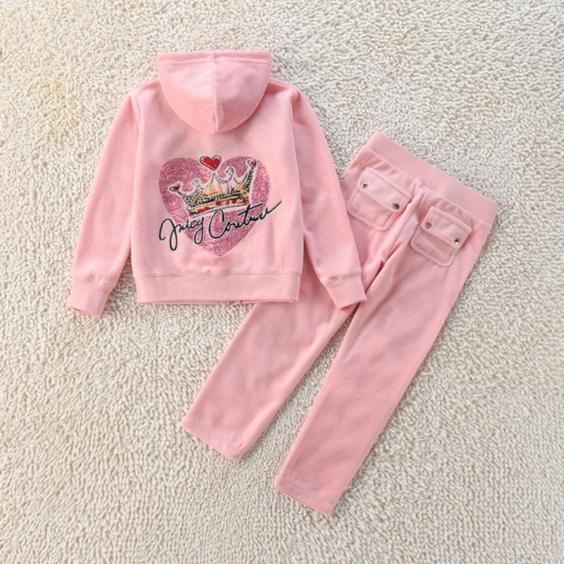 Clothing Sets Velvet Tracksuit for Girls Hooded Spring Autumn Long Sleeved Sweater Jacket and Pants Two Piece Set Velours Sportswear 230814