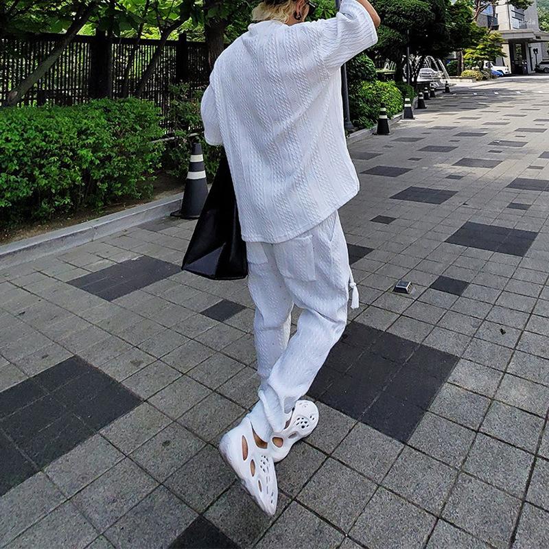 Men's Tracksuits Casual Short Sleeve V Neck Sweater Top Pocket Pants Clothing Suit Y2K INS Clothes Summer Autumn Two Piece Set For Men