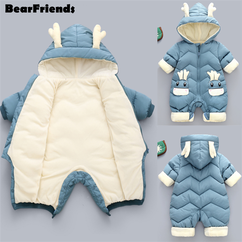 Down Coat 2023 born Baby Girl clothes Winter Snowsuit Plus Velvet Thick Boys Jumpsuit 0 3 Years Romper boy Overalls Toddler 230814
