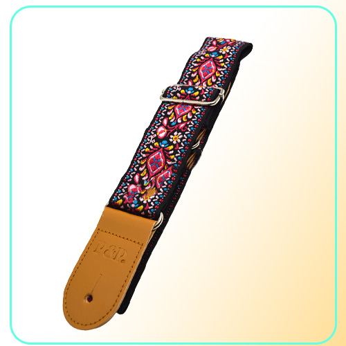 Niko Classic Flowers Acoustic Electric Guitar Strap Woven Embroidery Fabrics Leather Ends Strap