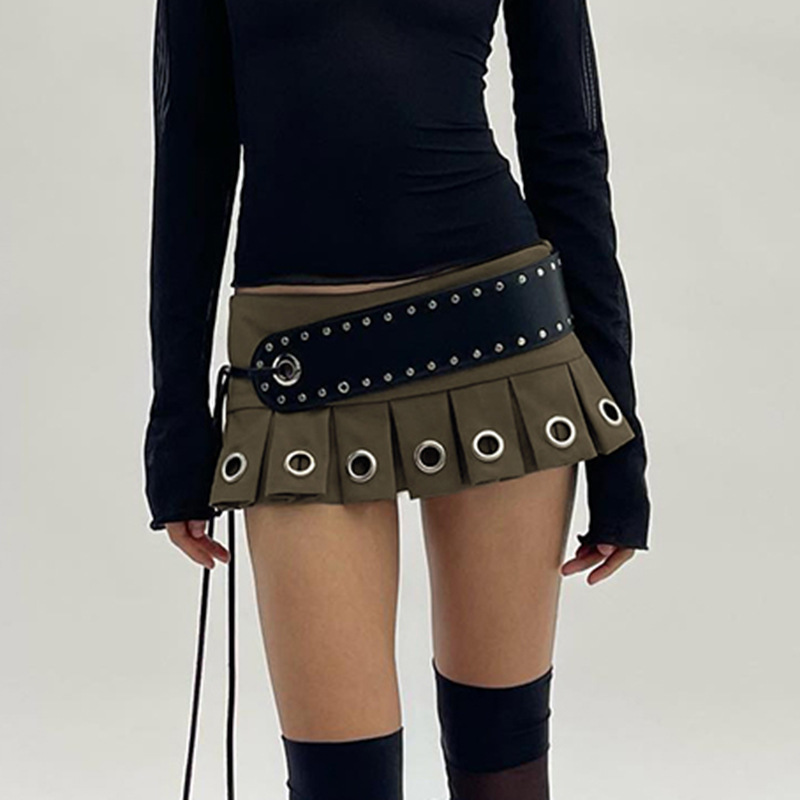 Other Fashion Accessories Belts Y2k Punk Lace Up Leather Belt Fashion Sexy Mini Short Skirt with PU Spicy Girl Pleated Waistband 230814