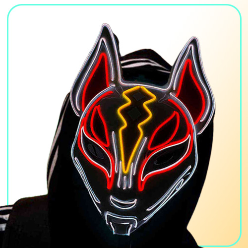 Halloween Cosplay Party LED Light up Mask Colorful Neon Light EL Mask Japanese Anime Fox Mask Glow In The Dark DJ Club Props Y22052611646