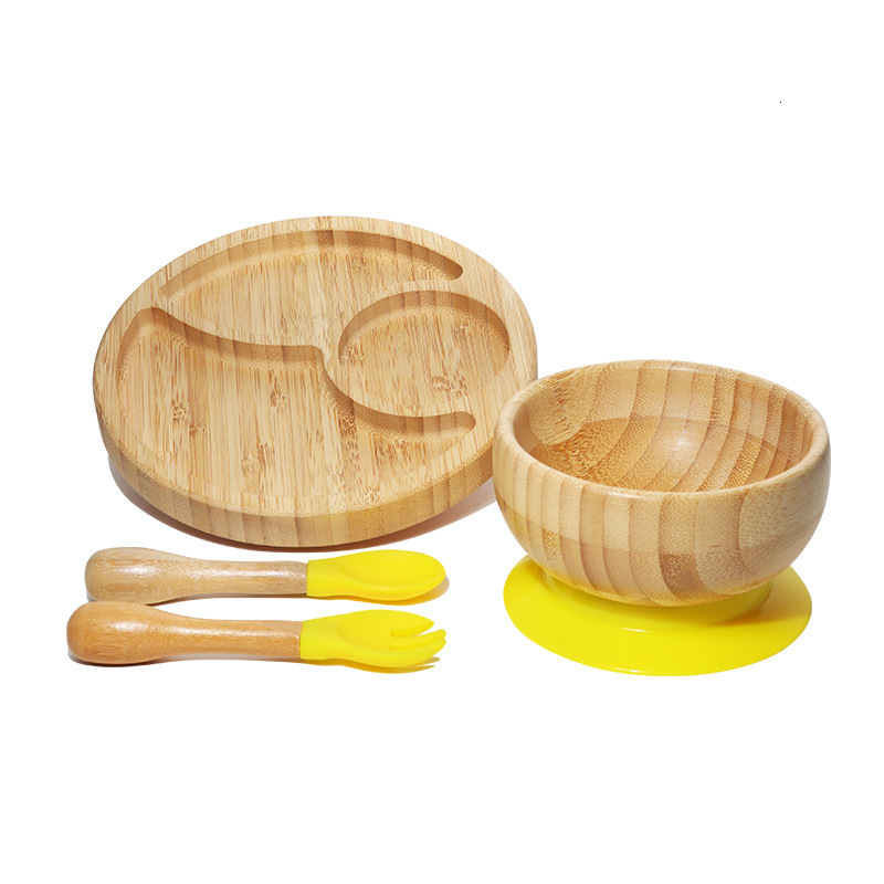 Cups Dishes Utensils Baby Feeding Bowl Dinner Plate Wooden Kids Dinnerware With Silicone Suction Cup Fork Spoon Children s 230814