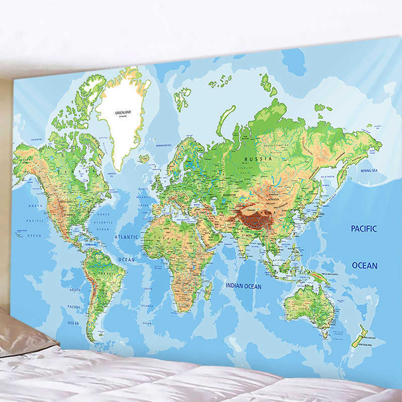 Tapestries World Map Tapestry High-Definition Map Fabric Wall Hanging Decor Watercolor Map Table Cover for Home Decor R230812