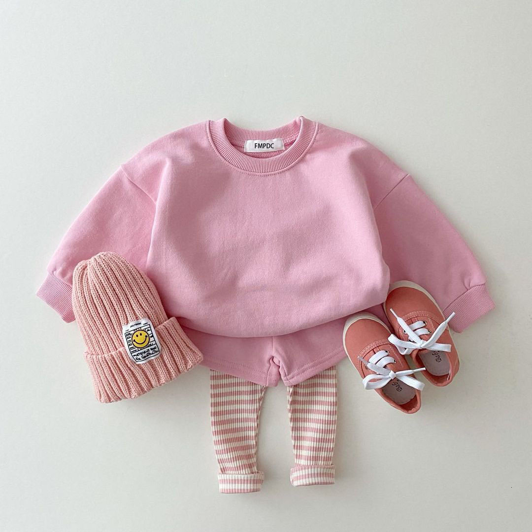 Clothing Sets Korean Baby Cotton Kintting Clothing Sets Kids Boy Girls Outfit Spring Autumn Teenage Infant Tracksuit Pullovers TopsPants 2PCS 230814
