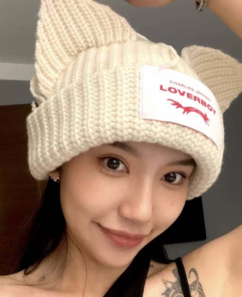 Beanie/Skull Caps Europe and The United States Women Personality Cat Ears Couples Knitting Hat Lovely Warm Autumn Winter Hats for Men and Women 230814