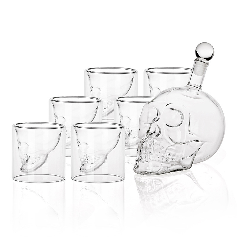 Hip Flasks Z-NING Creative Glass Skull Bottle Set Whiskey Glass Home Bar Decoration Red Wine Decanter Vodka Glass Wine Set Liquor Bottle 230814