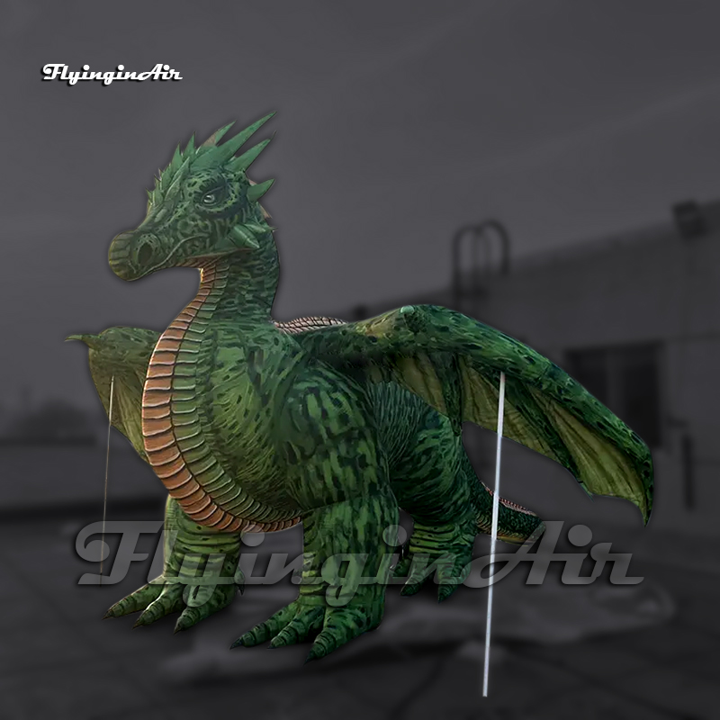 5m Amazing Large Green Evil Inflatable Dragon Cartoon Animal Model Air Blow Up Flying Dragon With Wings For Event