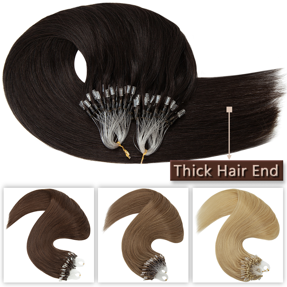 Piano Color Loop Micro Ring Human Hair Extensions Micro Beads Hair Extension Virgin Hair Black Brown Blonde Nano Ring Hair 100g P27/613 P18/613 P4/27 