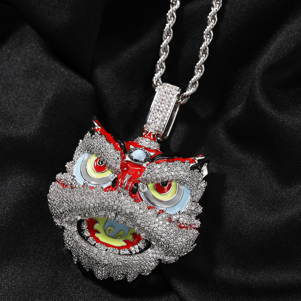 Hip Hop Retro Colorful Lion Pendant Necklace Cool Men Gift Full Zircon 18k Real Gold Plated Jewelry