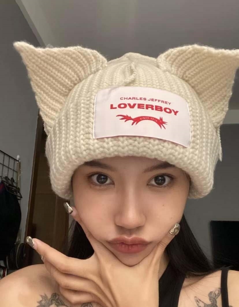 Beanie/Skull Caps Europe and The United States Women Personality Cat Ears Couples Knitting Hat Lovely Warm Autumn Winter Hats for Men and Women 230814