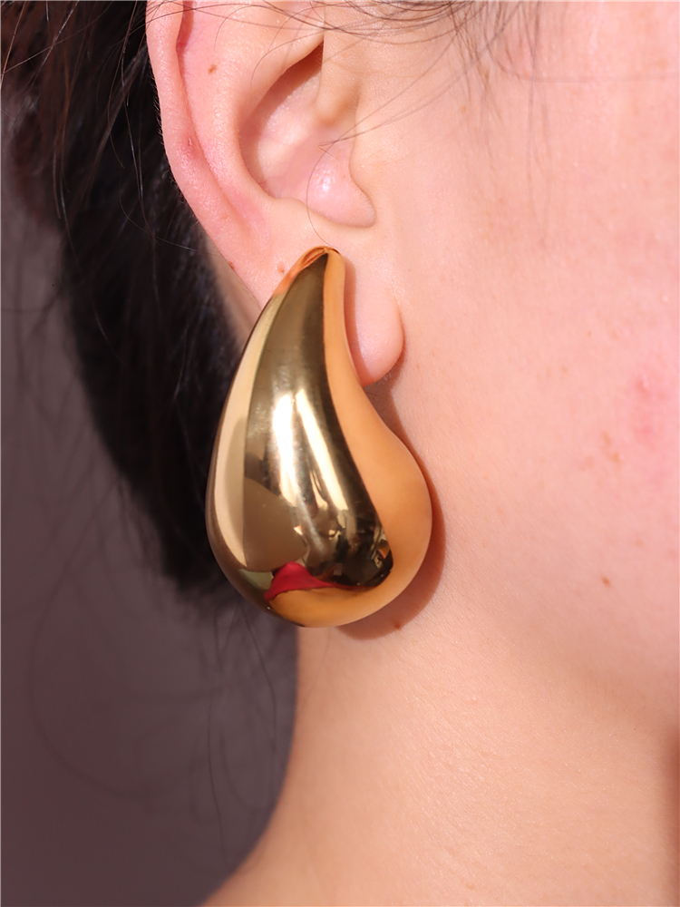 Stud HangZhi Huge Size 5CM Water Drop Earring for Women Brass Chunky Hollow Smooth Exaggerated Thick Large Jewelry 230815