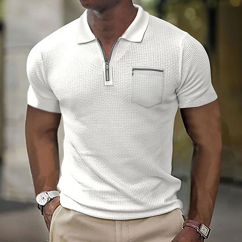 Mens Polos Walf Checks Polo Short Sleeve Pocket Zippertshirts Casual Business Button Tops Tee Fashion Shirts Man Clothing 230815