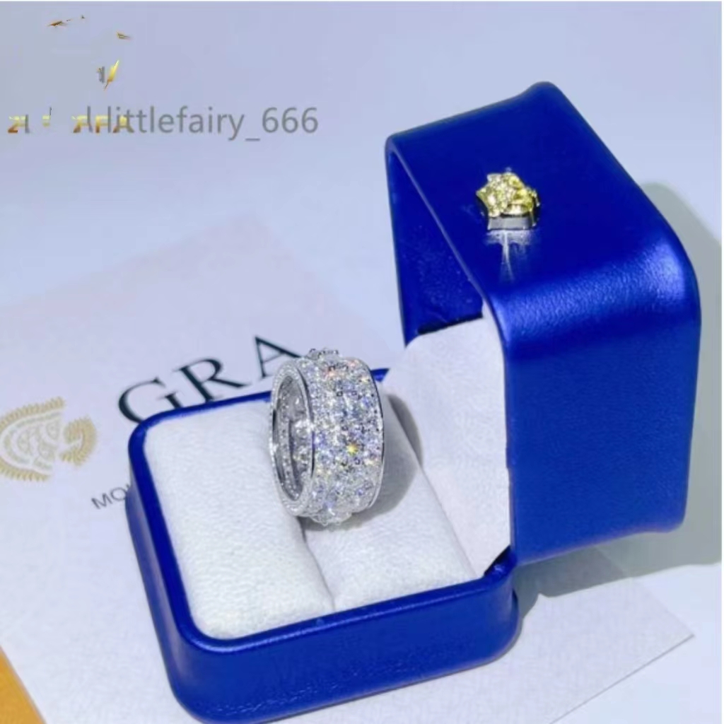 Popular Pass Diamond Tester Men's Ring 925 Silver White Gold Moisanite Eternal Iced Hip Hop Ring