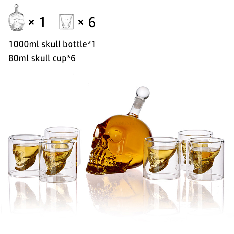 Hip Flasks Z-NING Creative Glass Skull Bottle Set Whiskey Glass Home Bar Decoration Red Wine Decanter Vodka Glass Wine Set Liquor Bottle 230814