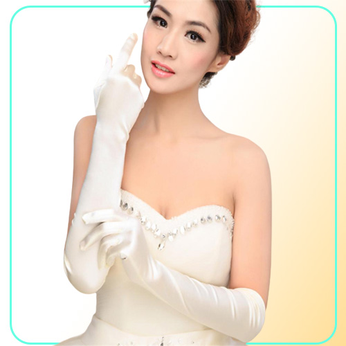 White satin wedding gloves above elbow length full finger bridal gloves women long style bride wedding glove