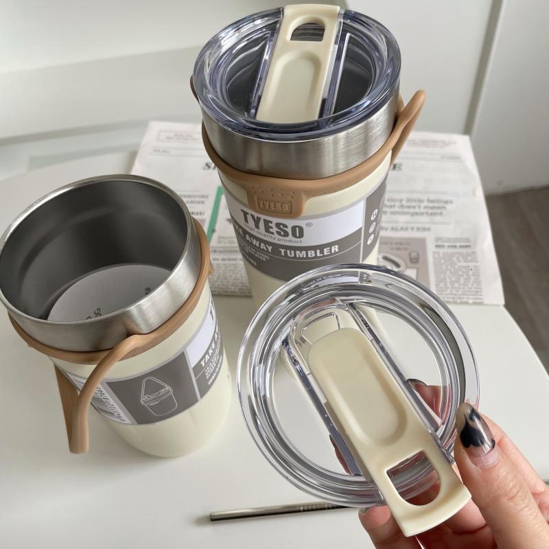 Mugs TYESO Cup Thermal Stainless Steel Coffee Mug Double Thermos Water Bottle Vacuum Flask Insulated Travel Car Beer Cups With Straw 230815