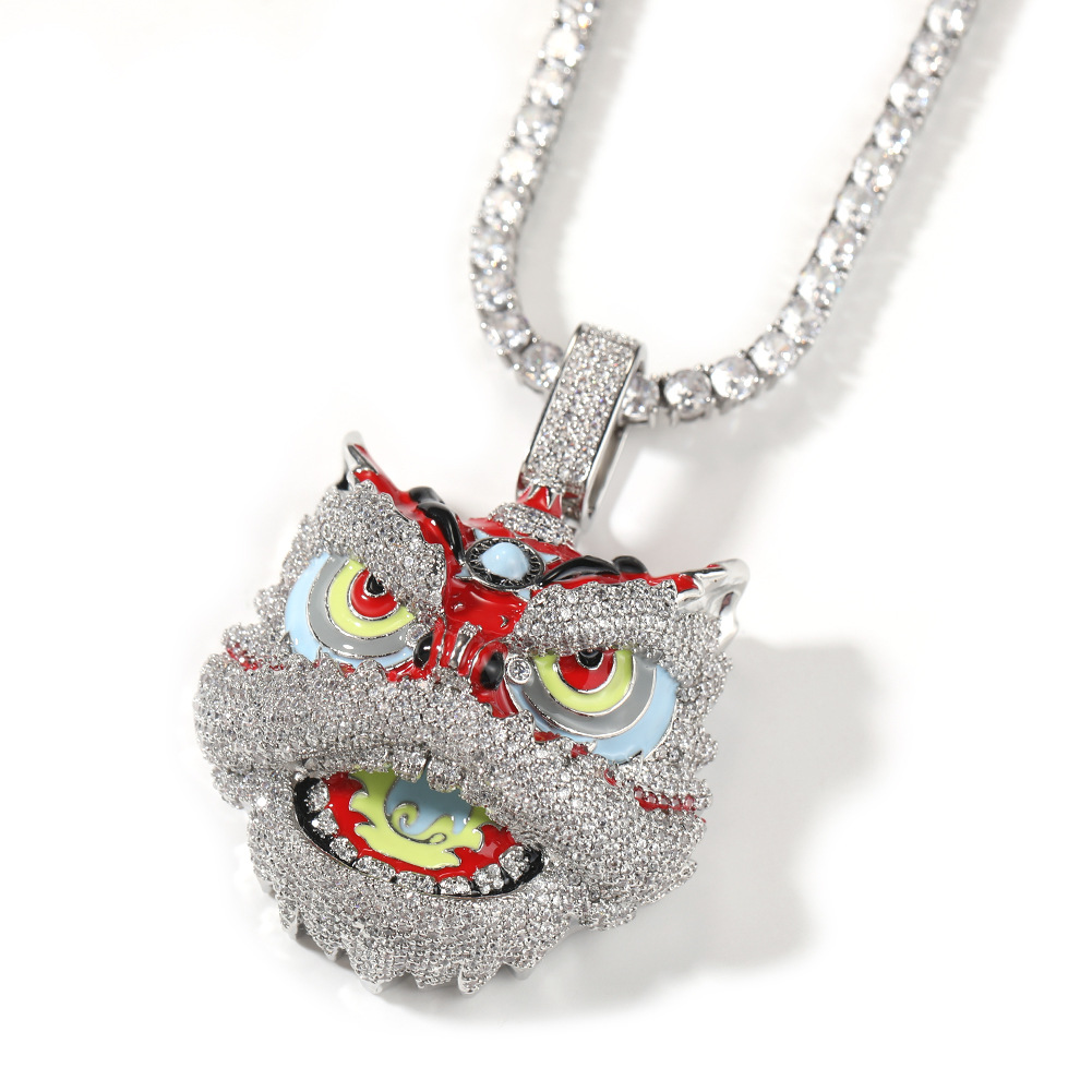 Hip Hop Retro Colorful Lion Pendant Necklace Cool Men Gift Full Zircon 18k Real Gold Plated Jewelry