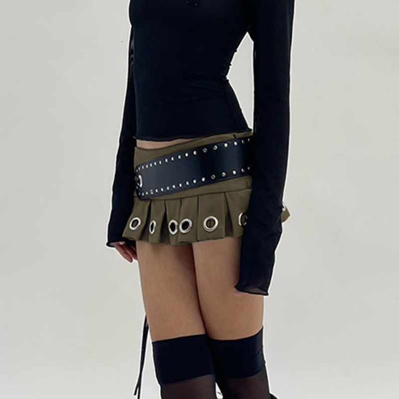 Other Fashion Accessories Belts Y2k Punk Lace Up Leather Belt Fashion Sexy Mini Short Skirt with PU Spicy Girl Pleated Waistband 230814