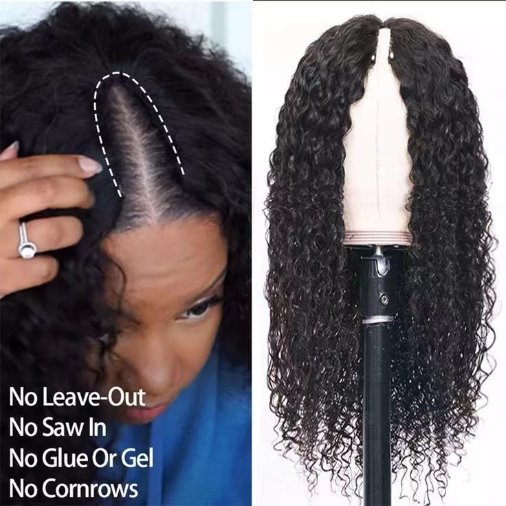 V Part Wig Human Hair No Leave Out Brazilian Deep Wave brazilian Hair Wigs for Women vPart Deep Curly Wigs Glueless Virgin 130%