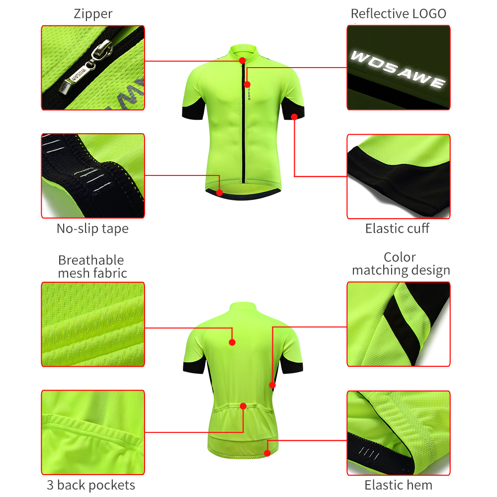 Cycling Shirts Tops WOSAWE Men's Cycling Jersey Short Sleeves Breathable Cool Bicycle Bike Shirt Summer Quick Dry MTB Road Biking Jersey Men 2308