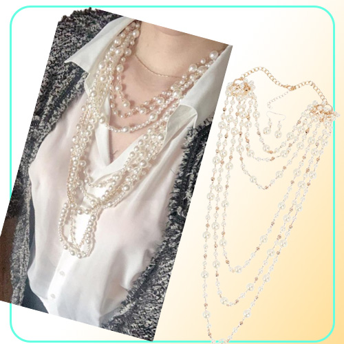 Multilayer Pearl Necklaces Sweaters Chain Multilayer Strand Chain Faux Pearls Flapper Beads Cluster Long Choker Necklace333M