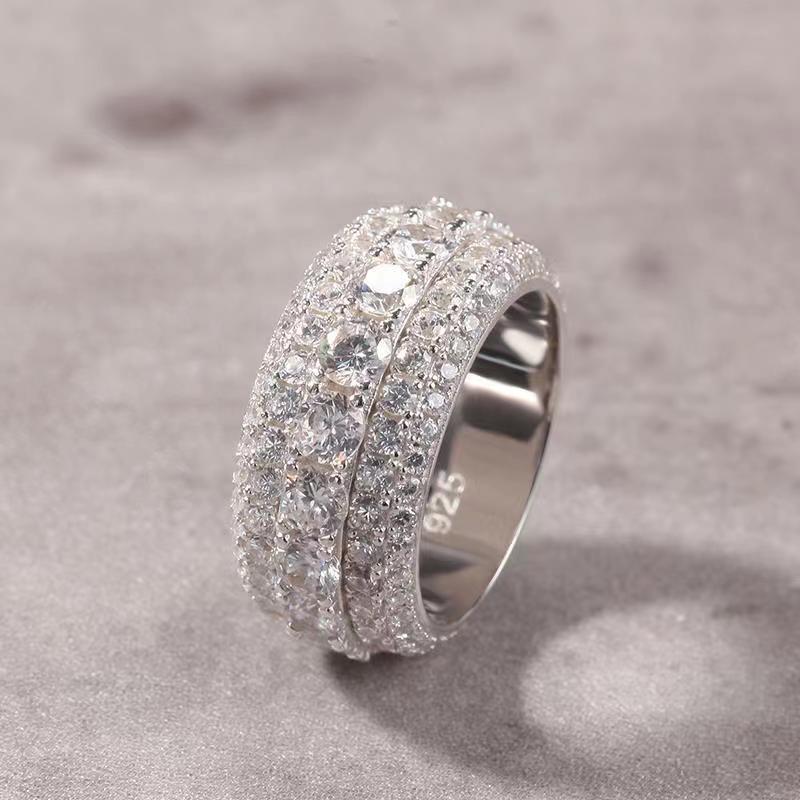 Popular Pass Diamond Tester Men's Ring 925 Silver White Gold Moisanite Eternal Iced Hip Hop Ring