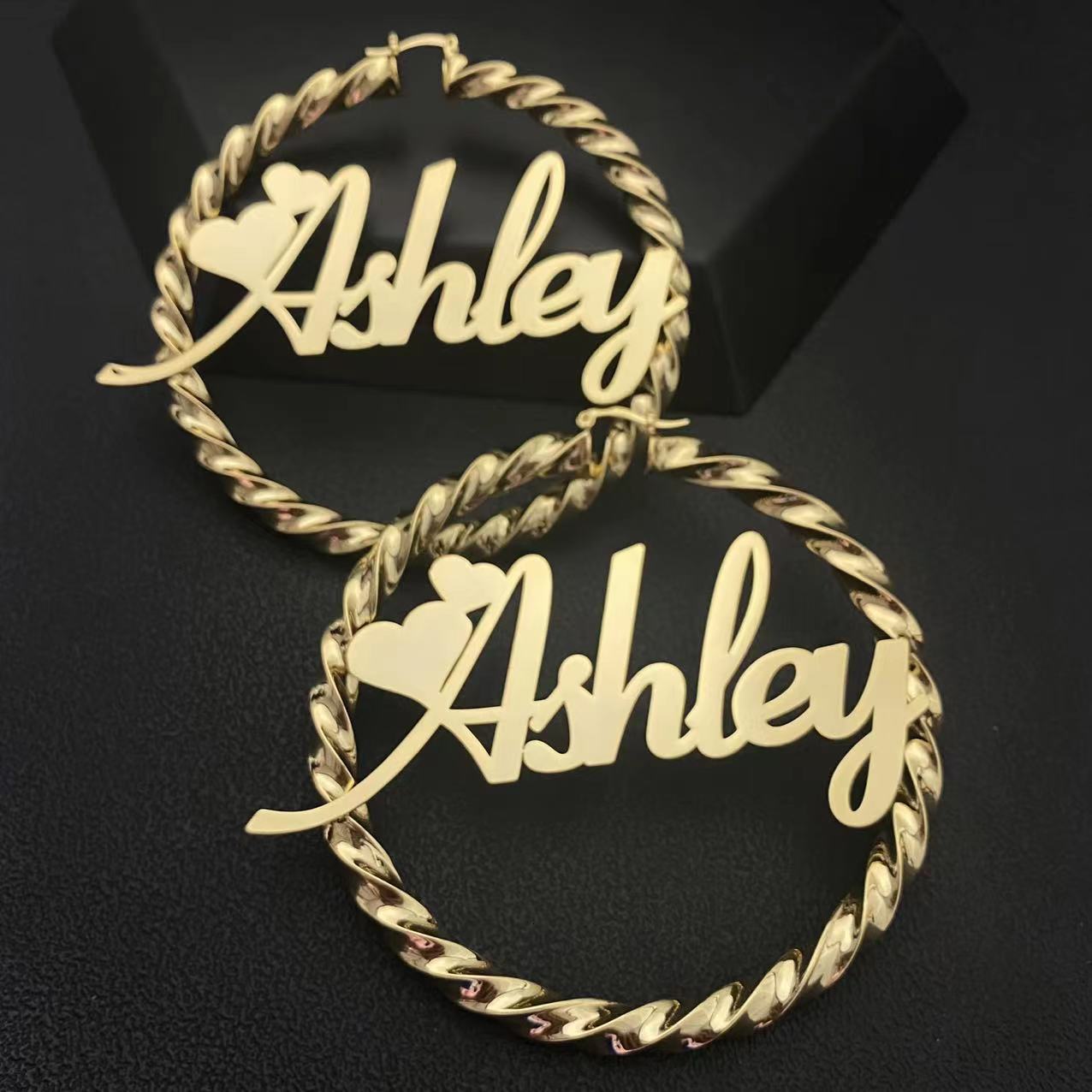 Hoop Huggie Custom Name Earrings Personalized Hoop Earrings Customized Gold Stainless Steel Twist Hoop Earring for Women Girls 230814
