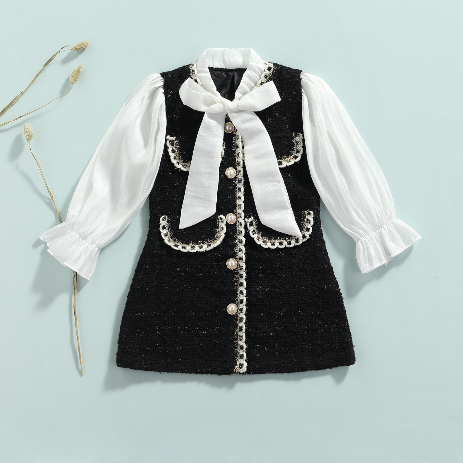 Girl s Dresses 1 6Y Kids Girls Autumn Dress Fashion Baby Long Sleeve Pearls Single breasted Party Princess Children Clothes 230814