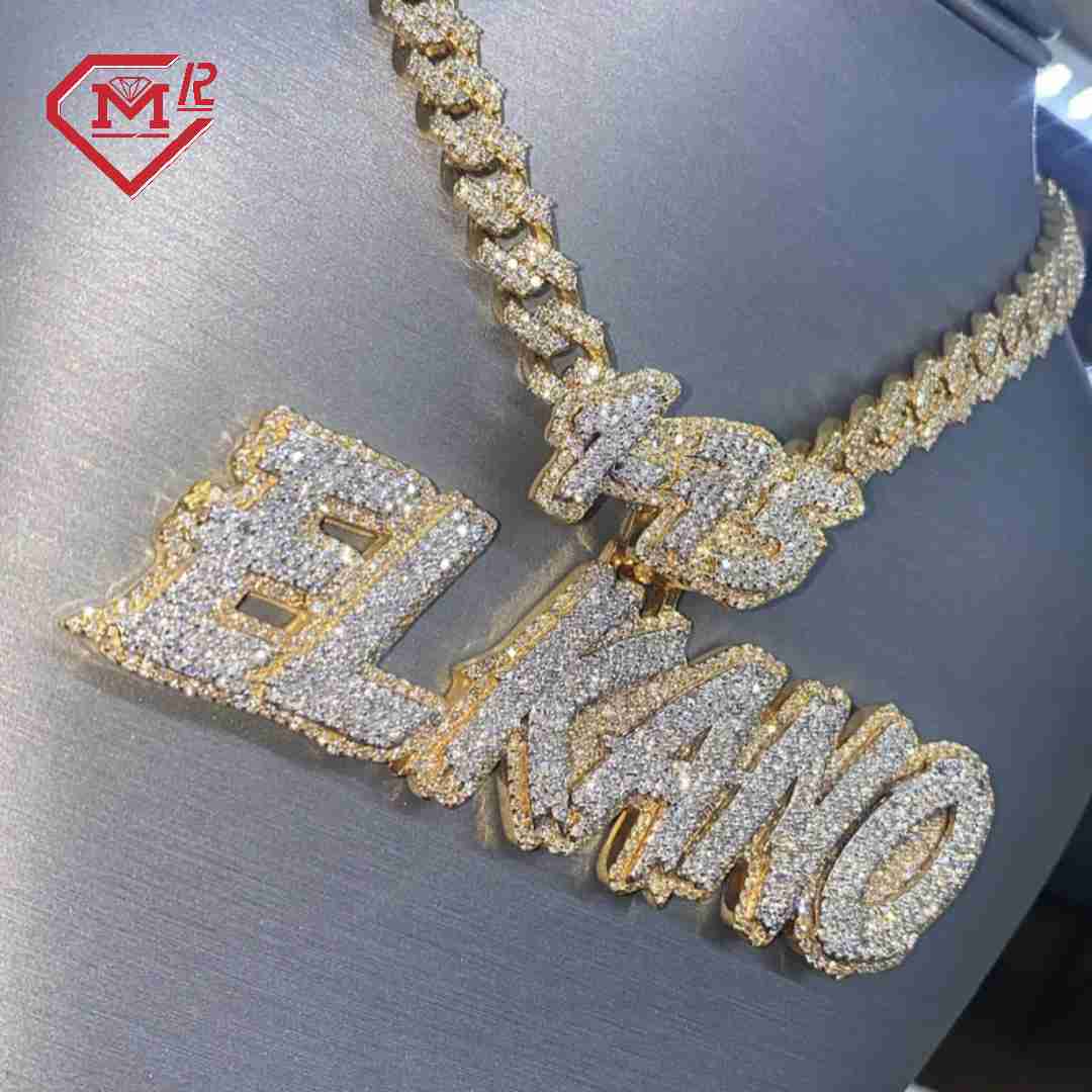 Moissanite hip-hop style bracelet and necklace Hip Hop Mens Iced Out Pass Tester Sterling Sier Custom Moissanite Name Pendant "Premium Customizat