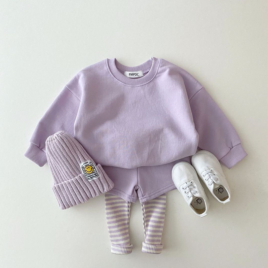 Clothing Sets Korean Baby Cotton Kintting Clothing Sets Kids Boy Girls Outfit Spring Autumn Teenage Infant Tracksuit Pullovers TopsPants 2PCS 230814
