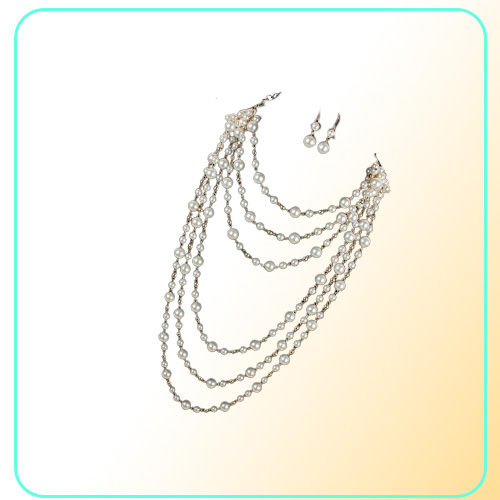 Multilayer Pearl Necklaces Sweaters Chain Multilayer Strand Chain Faux Pearls Flapper Beads Cluster Long Choker Necklace333M